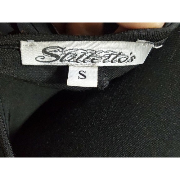 Stilletto's Black Polyester Round Neck Strappy Ruffle Knee Length Party Dress S - Picture 9 of 12